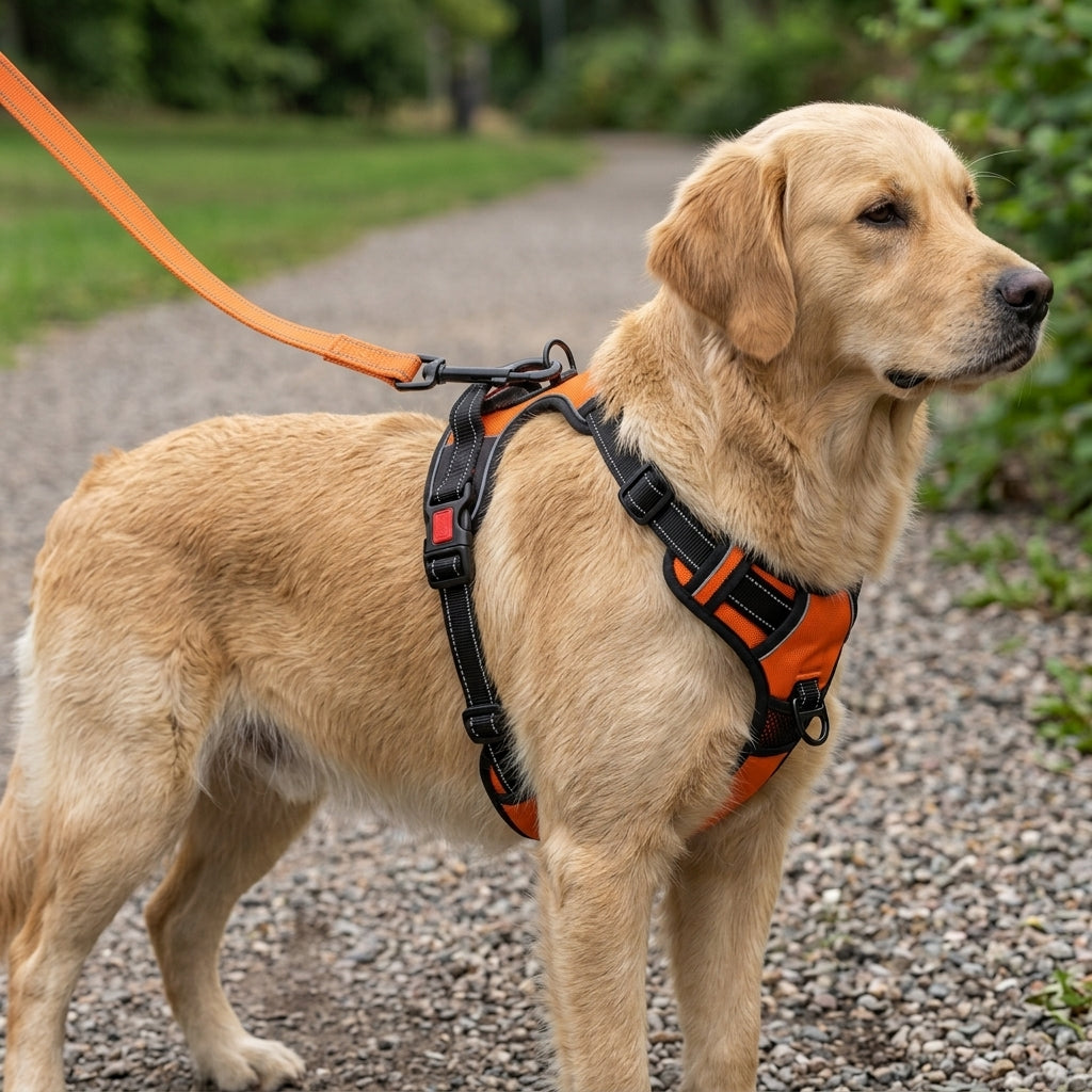 Chien équipé du harnais GoFree avec attache dorsale